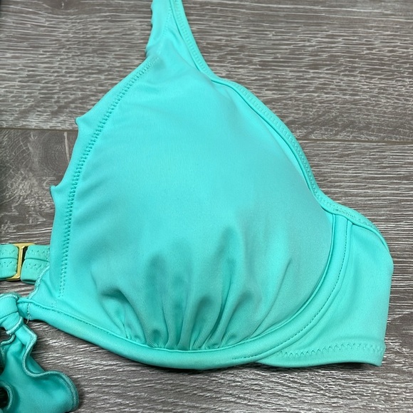 Victoria’s Secret Bikini Ruffle Cheeky Bottom Ruffle Halter Aqua Floral M/34C - Picture 11 of 16